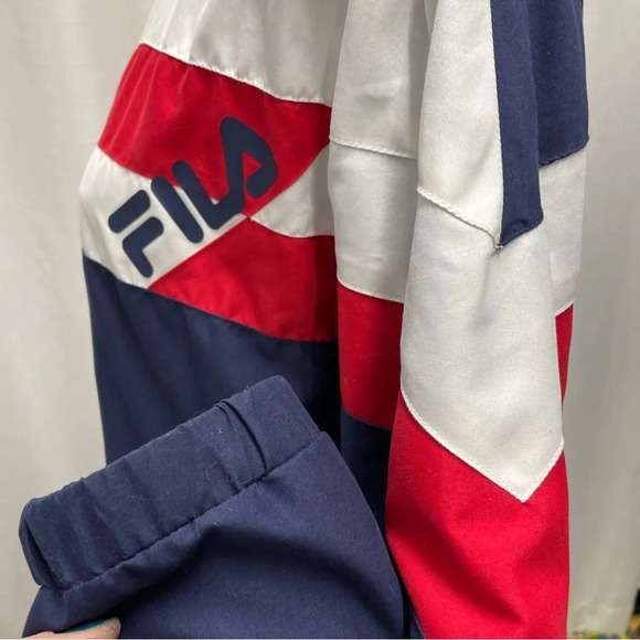 Fila Slade Track Jacket Men Logo Spell Out Red White Blue USA Windbreaker med - Picture 9 of 16